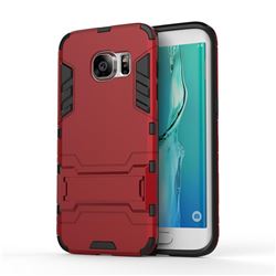 Armor Premium Tactical Grip Kickstand Shockproof Dual Layer Rugged Hard Cover for Samsung Galaxy S7 Edge s7edge - Wine Red