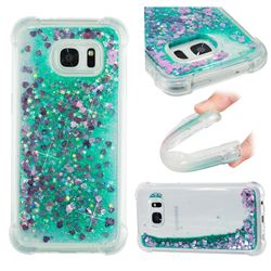 Dynamic Liquid Glitter Sand Quicksand TPU Case for Samsung Galaxy S7 Edge s7edge - Green Love Heart