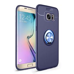 Auto Focus Invisible Ring Holder Soft Phone Case for Samsung Galaxy S7 Edge s7edge - Blue