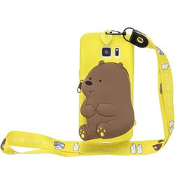 Yellow Bear Neck Lanyard Zipper Wallet Silicone Case for Samsung Galaxy S7 Edge s7edge