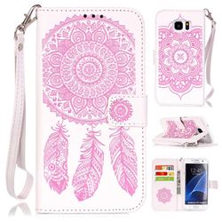 Embossing Campanula Flower Leather Wallet Case for Samsung Galaxy S7 Edge G935 - White Pink