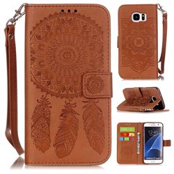 Embossing Campanula Flower Leather Wallet Case for Samsung Galaxy S7 Edge G935 - Brown