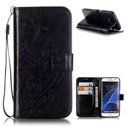 Embossing Butterfly Flower Leather Wallet Case for Samsung Galaxy S7 Edge - Black