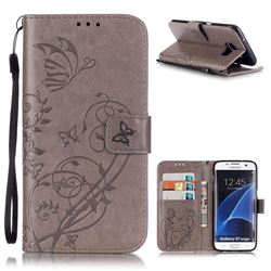 Embossing Butterfly Flower Leather Wallet Case for Samsung Galaxy S7 Edge - Grey