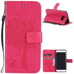 Embossing Butterfly Tree Leather Wallet Case for Samsung Galaxy S7 Edge - Rose