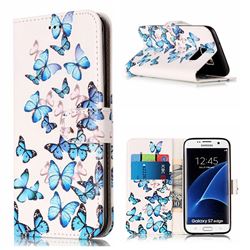 Blue Vivid Butterflies PU Leather Wallet Case for Samsung Galaxy S7 Edge G935