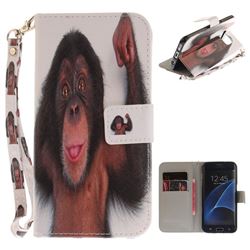 Cute Monkey Hand Strap Leather Wallet Case for Samsung Galaxy S7 Edge s7edge