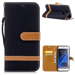 Jeans Cowboy Denim Leather Wallet Case for Samsung Galaxy S7 Edge s7edge - Black