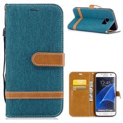 Jeans Cowboy Denim Leather Wallet Case for Samsung Galaxy S7 Edge s7edge - Green