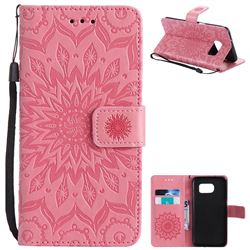 Embossing Sunflower Leather Wallet Case for Samsung Galaxy S7 Edge s7edge - Pink