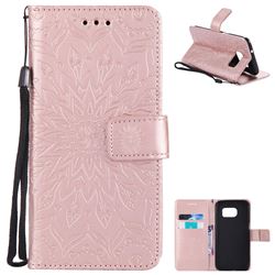 Embossing Sunflower Leather Wallet Case for Samsung Galaxy S7 Edge s7edge - Rose Gold
