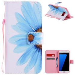 Blue Sunflower PU Leather Wallet Case for Samsung Galaxy S7 Edge s7edge