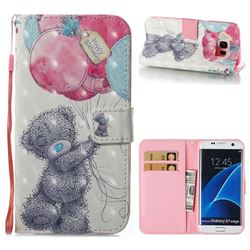 Gray Bear 3D Painted Leather Wallet Case for Samsung Galaxy S7 Edge s7edge