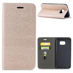 Tree Bark Pattern Automatic suction Leather Wallet Case for Samsung Galaxy S7 Edge s7edge - Champagne Gold