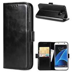 Luxury Crazy Horse PU Leather Wallet Case for Samsung Galaxy S7 Edge s7edge - Black