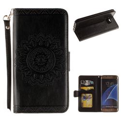 Embossed Datura Flower PU Leather Wallet Case for Samsung Galaxy S7 Edge s7edge - Black
