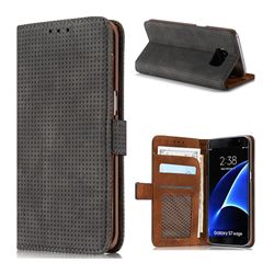 Luxury Vintage Mesh Monternet Leather Wallet Case for Samsung Galaxy S7 Edge s7edge - Black