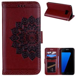 Datura Flowers Flash Powder Leather Wallet Holster Case for Samsung Galaxy S7 Edge s7edge - Brown