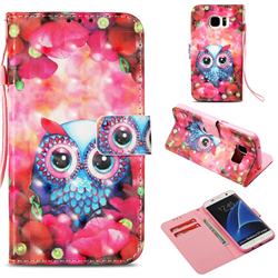 Flower Owl 3D Painted Leather Wallet Case for Samsung Galaxy S7 Edge s7edge