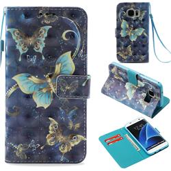 Three Butterflies 3D Painted Leather Wallet Case for Samsung Galaxy S7 Edge s7edge