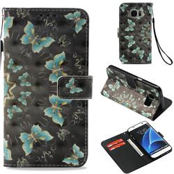 Golden Butterflies 3D Painted Leather Wallet Case for Samsung Galaxy S7 Edge s7edge