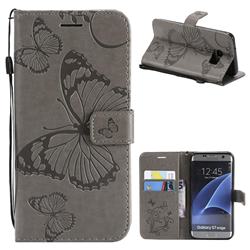 Embossing 3D Butterfly Leather Wallet Case for Samsung Galaxy S7 Edge s7edge - Gray