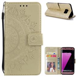 Intricate Embossing Datura Leather Wallet Case for Samsung Galaxy S7 Edge s7edge - Golden