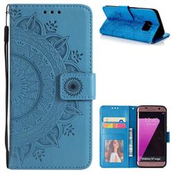 Intricate Embossing Datura Leather Wallet Case for Samsung Galaxy S7 Edge s7edge - Blue
