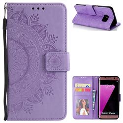 Intricate Embossing Datura Leather Wallet Case for Samsung Galaxy S7 Edge s7edge - Purple