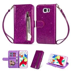 Glitter Shine Leather Zipper Wallet Phone Case for Samsung Galaxy S7 Edge s7edge - Purple