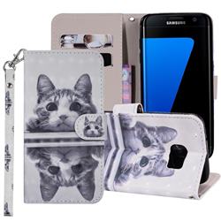 Mirror Cat 3D Painted Leather Phone Wallet Case Cover for Samsung Galaxy S7 Edge s7edge