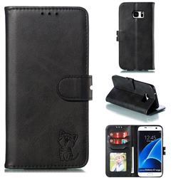Embossing Happy Cat Leather Wallet Case for Samsung Galaxy S7 Edge s7edge - Black