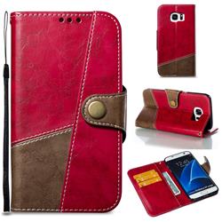 Retro Magnetic Stitching Wallet Flip Cover for Samsung Galaxy S7 Edge s7edge - Rose Red