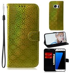 Laser Circle Shining Leather Wallet Phone Case for Samsung Galaxy S7 Edge s7edge - Golden