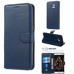 Retro Calf Matte Leather Wallet Phone Case for Samsung Galaxy S7 Edge s7edge - Blue