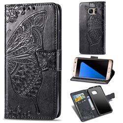 Embossing Mandala Flower Butterfly Leather Wallet Case for Samsung Galaxy S7 Edge s7edge - Black