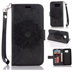 Embossing Retro Matte Mandala Flower Leather Wallet Case for Samsung Galaxy S7 Edge s7edge - Black