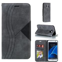 Retro S Streak Magnetic Leather Wallet Phone Case for Samsung Galaxy S7 Edge s7edge - Gray