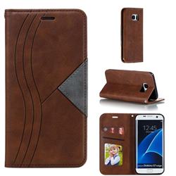 Retro S Streak Magnetic Leather Wallet Phone Case for Samsung Galaxy S7 Edge s7edge - Brown