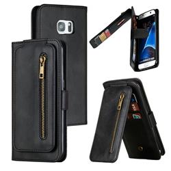 Multifunction 9 Cards Leather Zipper Wallet Phone Case for Samsung Galaxy S7 Edge s7edge - Black