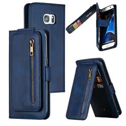 Multifunction 9 Cards Leather Zipper Wallet Phone Case for Samsung Galaxy S7 Edge s7edge - Blue