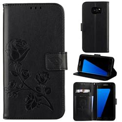 Embossing Rose Flower Leather Wallet Case for Samsung Galaxy S7 Edge s7edge - Black