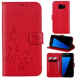 Embossing Rose Flower Leather Wallet Case for Samsung Galaxy S7 Edge s7edge - Red