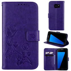 Embossing Rose Flower Leather Wallet Case for Samsung Galaxy S7 Edge s7edge - Purple