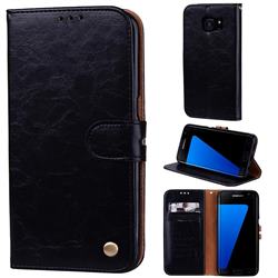 Luxury Retro Oil Wax PU Leather Wallet Phone Case for Samsung Galaxy S7 Edge s7edge - Deep Black