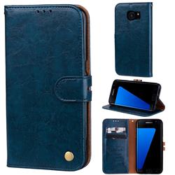 Luxury Retro Oil Wax PU Leather Wallet Phone Case for Samsung Galaxy S7 Edge s7edge - Sapphire