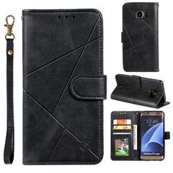 Embossing Geometric Leather Wallet Case for Samsung Galaxy S7 Edge s7edge - Black