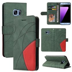 Luxury Two-color Stitching Leather Wallet Case Cover for Samsung Galaxy S7 Edge s7edge - Green