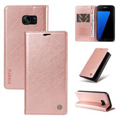YIKATU Litchi Card Magnetic Automatic Suction Leather Flip Cover for Samsung Galaxy S7 Edge s7edge - Rose Gold