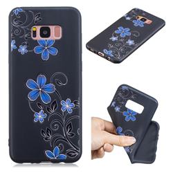 Little Blue Flowers 3D Embossed Relief Black TPU Cell Phone Back Cover for Samsung Galaxy S8